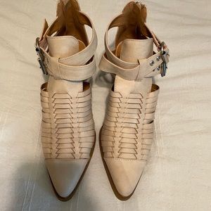 Cream thick heeled booties